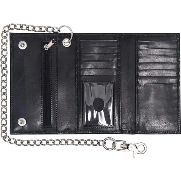 Men's Black Leather Wallet w/ 12 Credit Card Slots & Zipper Pocket